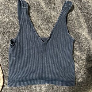 Navy Blue Ribbed Women's Top